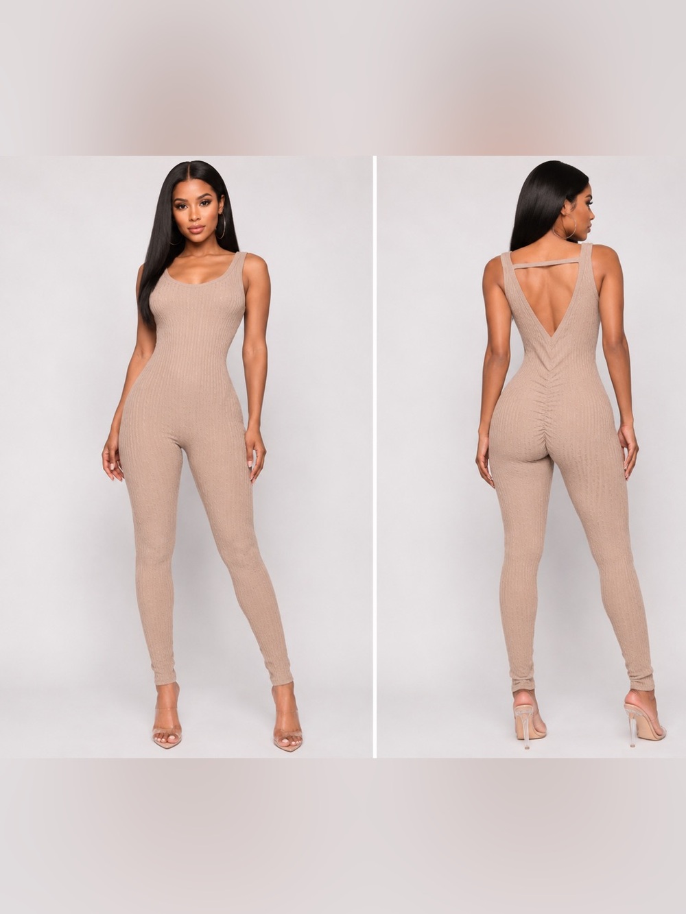 Cable Knit Ribbed Tank Jumpsuit – Taupe